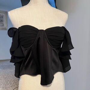 Boohoo Black Ruffle Off-Shoulder Blouse
